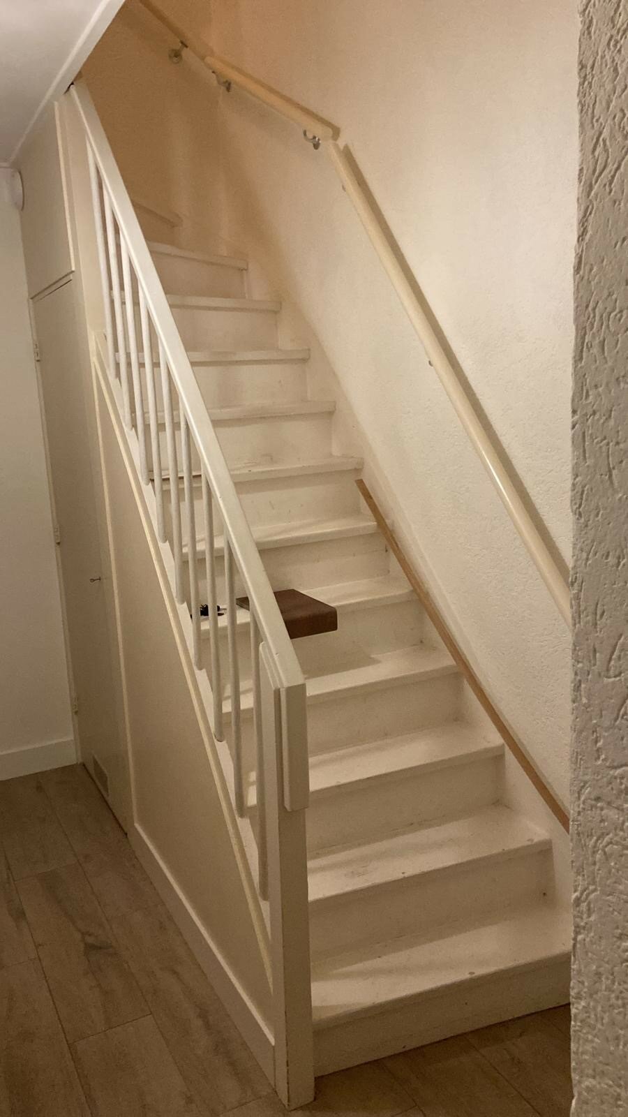 Cortenstaal overzettreden met witte zijwang smeedijzeren balustrade traprenovatie met leuningen Den Bosch.jpg